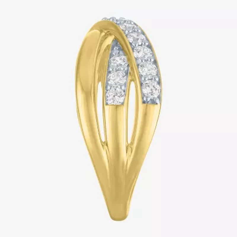 (G-H / Si2-I1) Womens 2/3 Ct. T.W. Lab Grown White Diamond 10K Gold Crossover Cocktail Ring