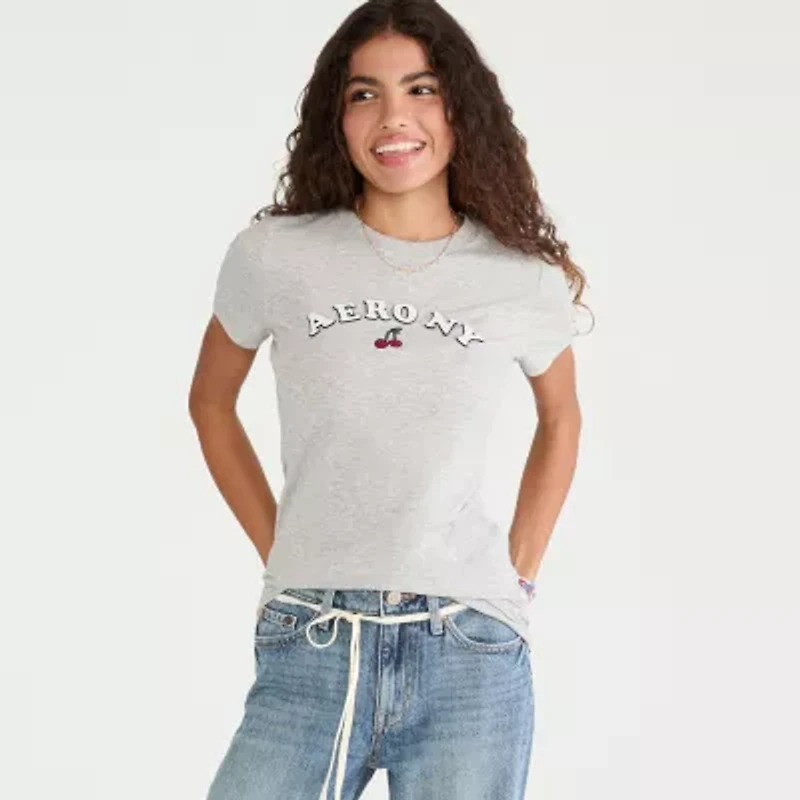 AEROPOSTALE Womens Juniors Crew Neck Short Sleeve Regular Fit Graphic T-Shirt