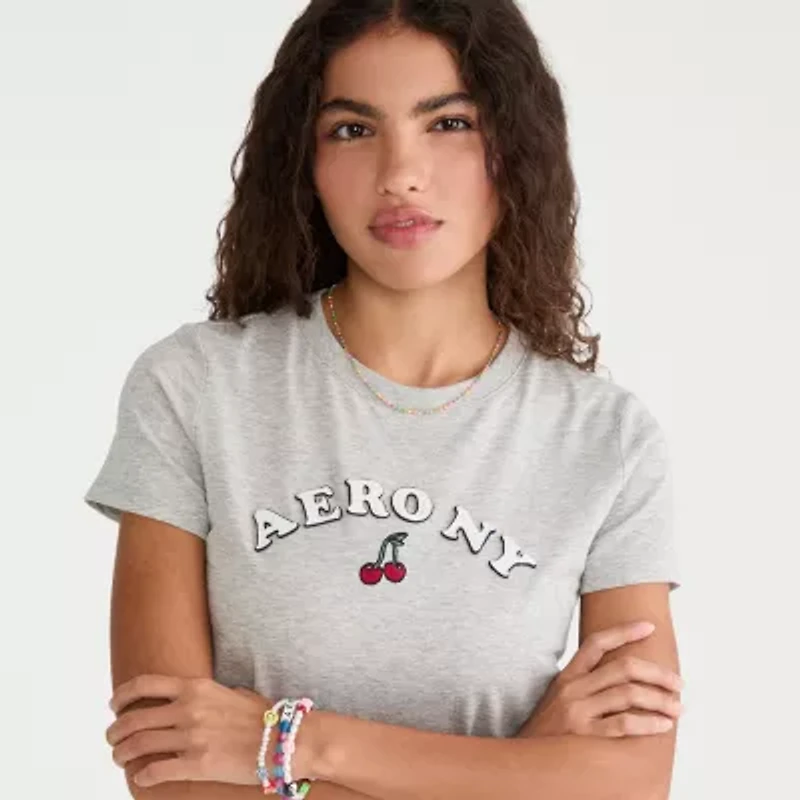 AEROPOSTALE Womens Juniors Crew Neck Short Sleeve Regular Fit Graphic T-Shirt