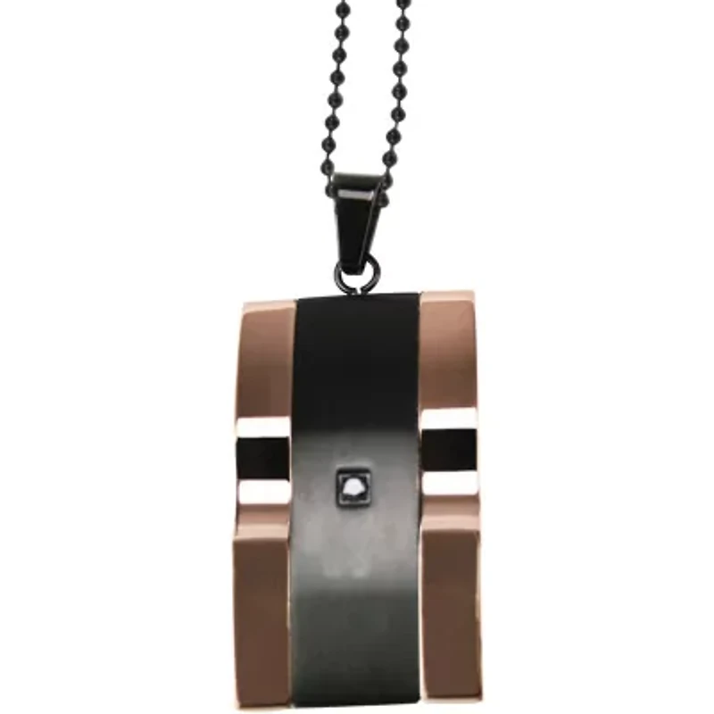 Mens Two-Tone Stainless Steel & Cubic Zirconia Pendant Necklace