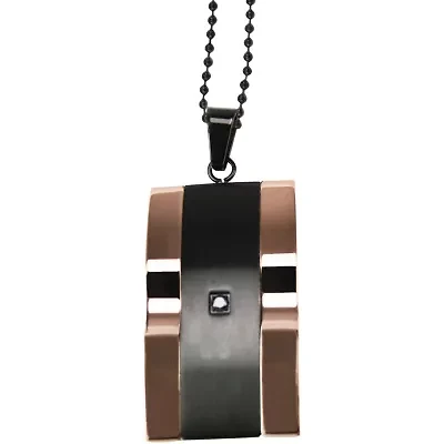 Mens Two-Tone Stainless Steel & Cubic Zirconia Pendant Necklace