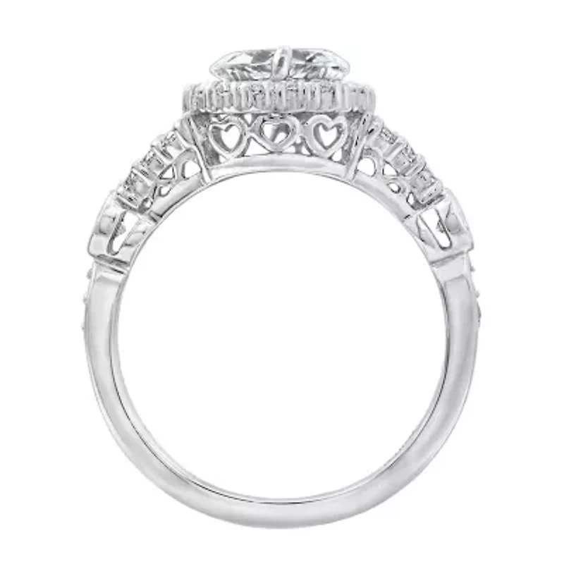 Womens 2 CT. T.W. Cubic Zirconia Sterling Silver Heart Engagement Ring