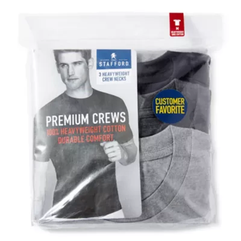Stafford Heavyweight Mens 3 Pack Short Sleeve Crew Neck T-Shirt