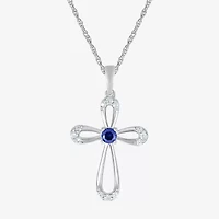 Womens Lab Created Blue Sapphire Sterling Silver Cross 18 Inch Pendant Necklace