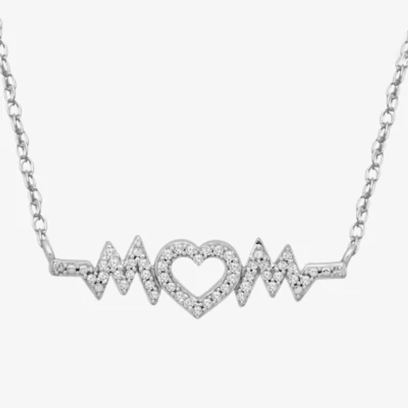 "Mom" Womens 1/10 CT. T.W. Natural Diamond Sterling Silver Heart 18 Inch Pendant Necklace