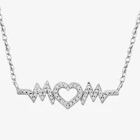 "Mom" Womens 1/10 CT. T.W. Natural Diamond Sterling Silver Heart 18 Inch Pendant Necklace