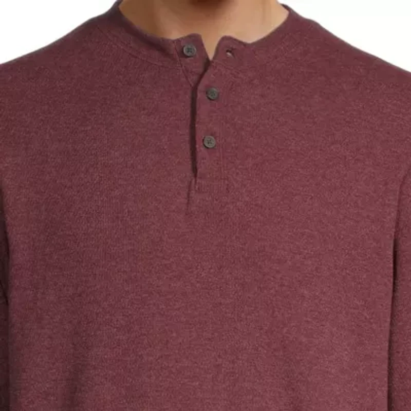 St. John's Bay Waffle Mens Henley Neck Long Sleeve Classic Fit Thermal Top