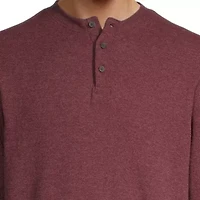 St. John's Bay Waffle Mens Henley Neck Long Sleeve Classic Fit Thermal Top