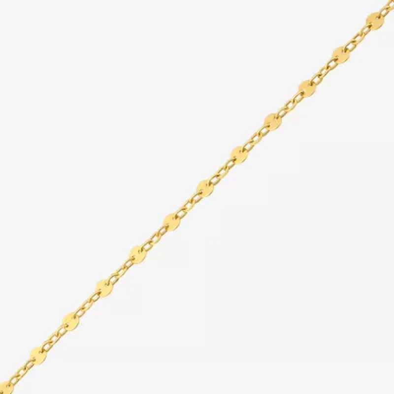 Womens 10K Gold 7.25 Inch Solid Link Chain Bracelet