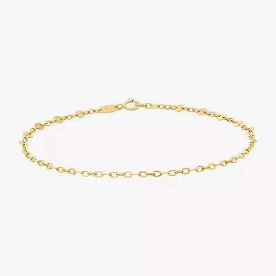 Womens 10K Gold 7.25 Inch Solid Link Chain Bracelet