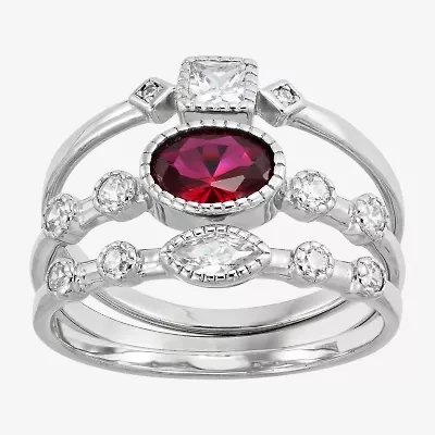 Limited Quantities! Womens Lab Created Red Ruby Sterling Silver Stackable Ring