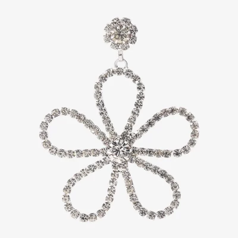 Bijoux Bar Silver Tone Womens Glass Flower Drop Earrings