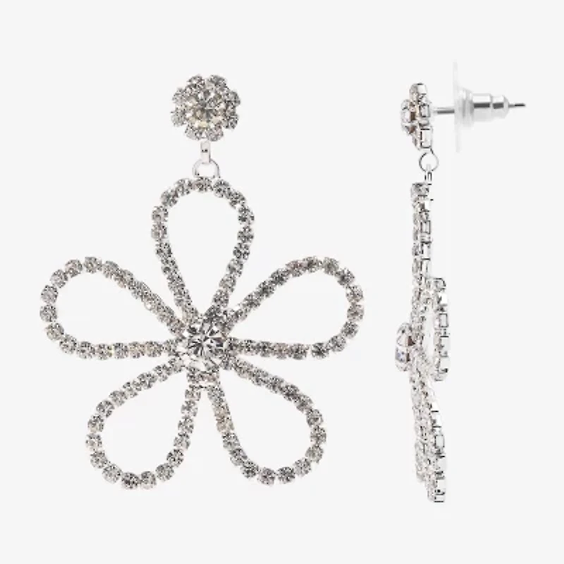 Bijoux Bar Silver Tone Womens Glass Flower Drop Earrings