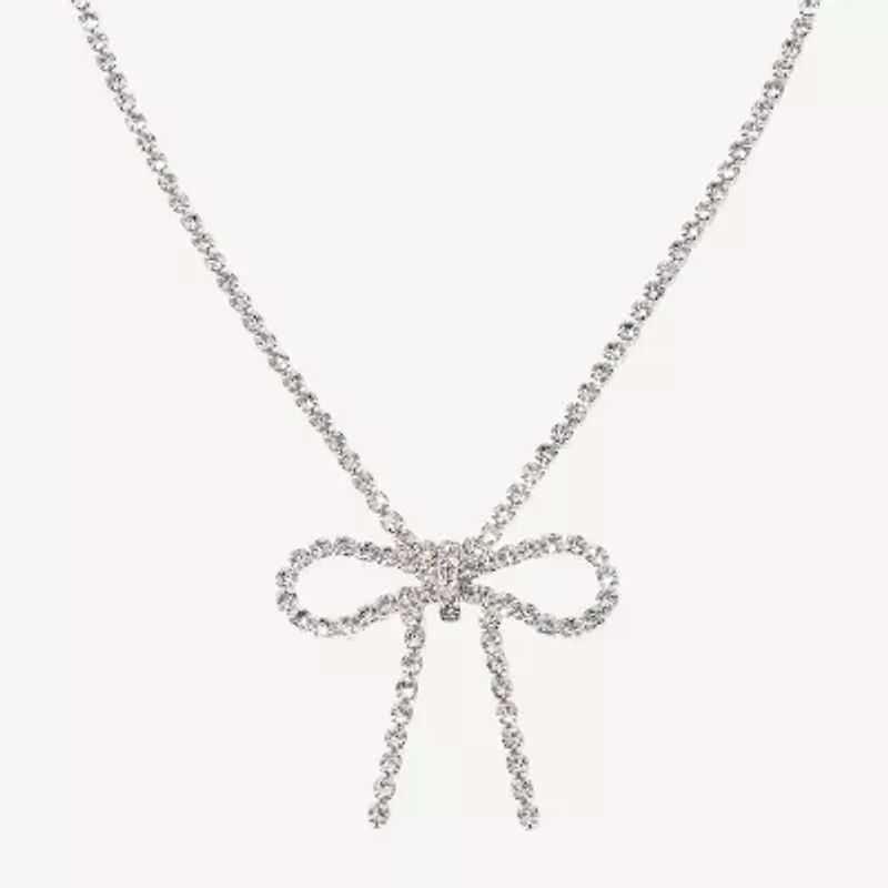 Bijoux Bar Silver Tone Womens Glass Bow 16 Inch Pendant Necklace