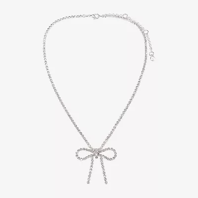 Bijoux Bar Silver Tone Womens Glass Bow 16 Inch Pendant Necklace