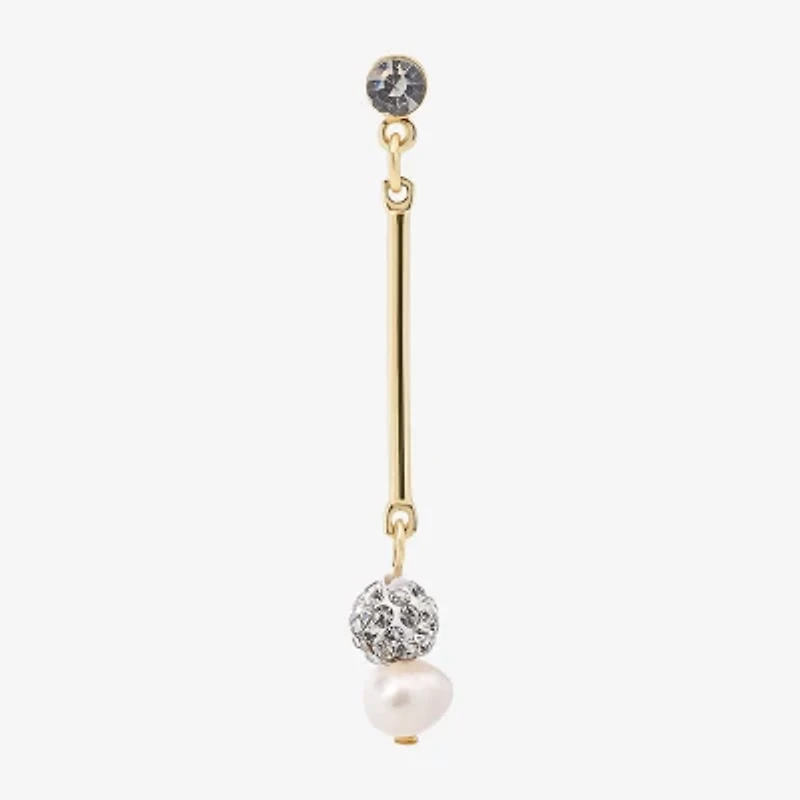 Bijoux Bar Delicates Gold Tone Womens Cubic Zirconia Simulated Pearl Drop Earrings