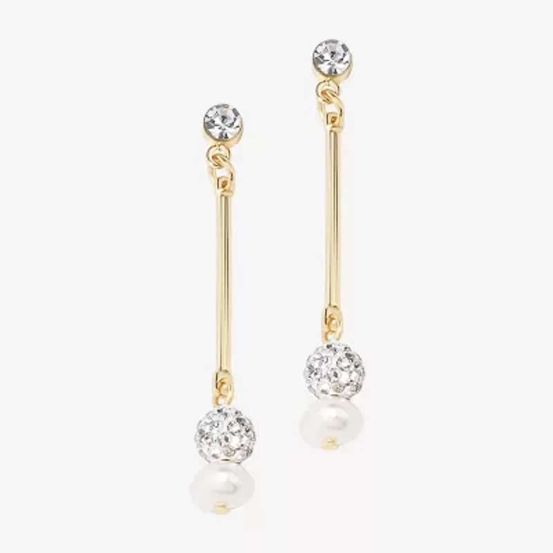 Bijoux Bar Delicates Gold Tone Womens Cubic Zirconia Simulated Pearl Drop Earrings