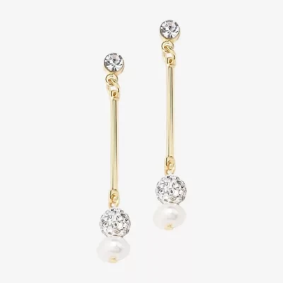 Bijoux Bar Delicates Gold Tone Womens Cubic Zirconia Simulated Pearl Drop Earrings