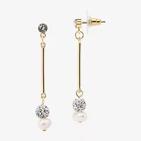 Bijoux Bar Delicates Gold Tone Womens Cubic Zirconia Simulated Pearl Drop Earrings