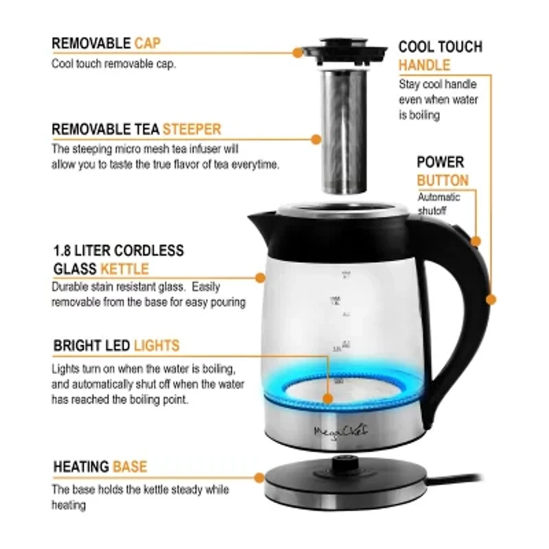 MegaChef 7-Cup Stainless Steel Electric Kettle