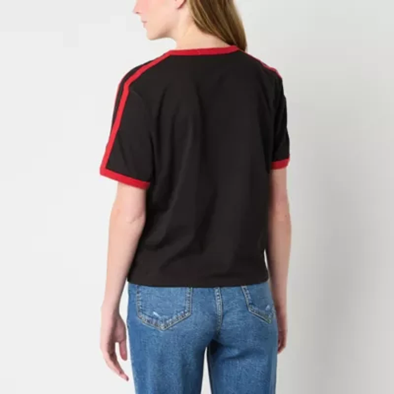 New York Ringer Boyfriend Womens Crew Neck Short Sleeve Loose Fit Juniors Graphic T-Shirt