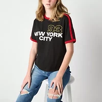 New York Ringer Boyfriend Womens Crew Neck Short Sleeve Loose Fit Juniors Graphic T-Shirt