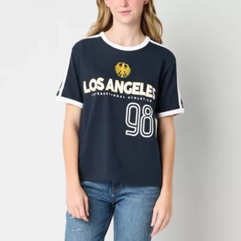 Los Angeles California 98 Ringer Boyfriend Womens Crew Neck Short Sleeve Loose Fit Juniors Graphic T-Shirt