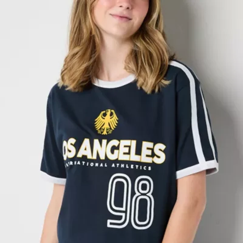 Los Angeles California 98 Ringer Boyfriend Womens Crew Neck Short Sleeve Loose Fit Juniors Graphic T-Shirt