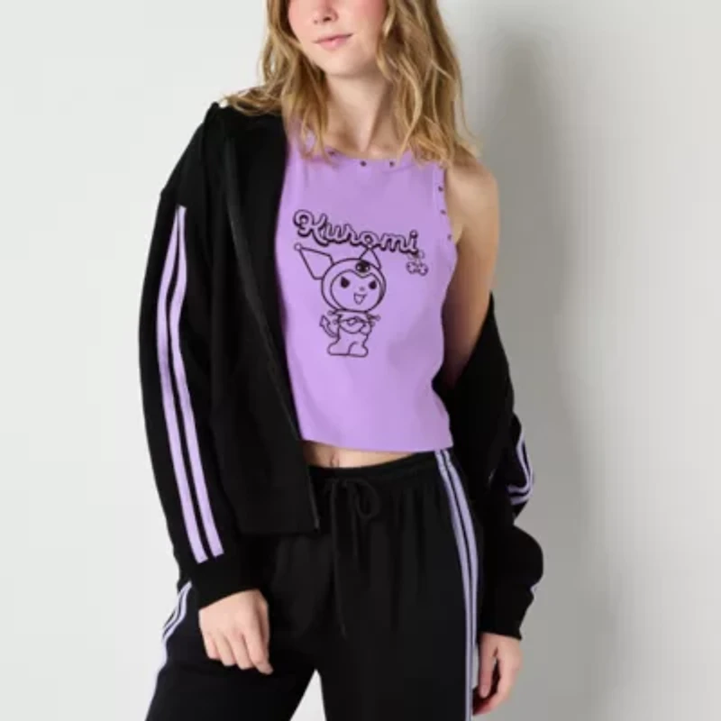 Ribbed Womens Juniors Crew Neck Sleeveless Hello Kitty Kuromi Tank Top