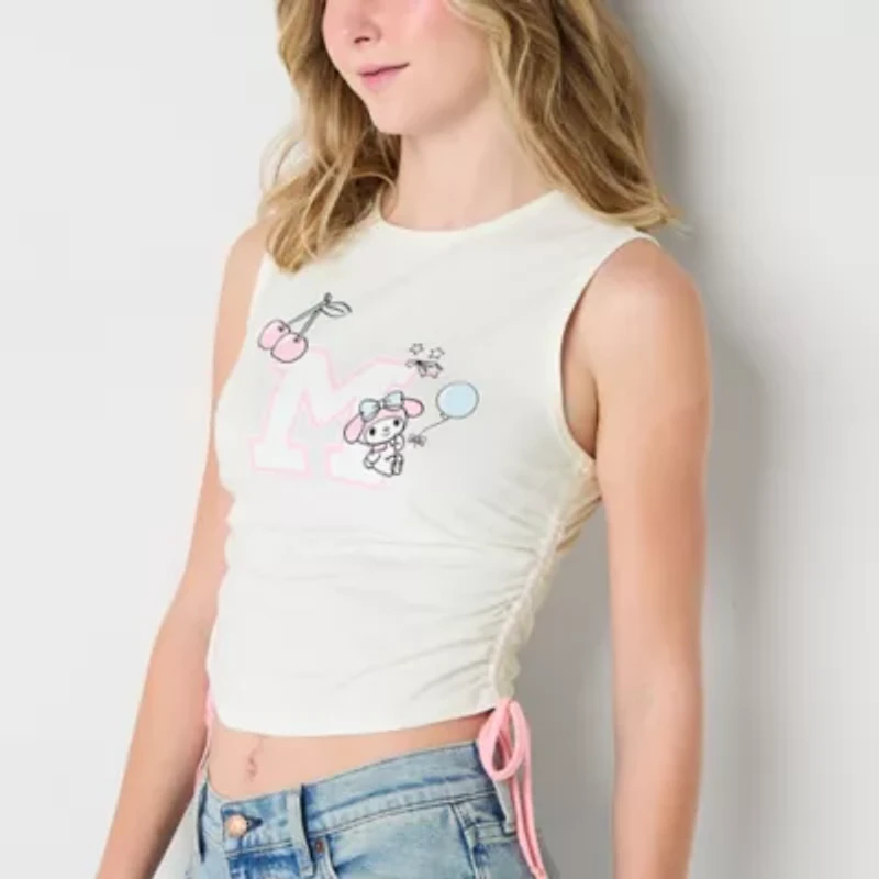 My Melody Cinched Muscle Tank Womens Crew Neck Sleeveless Hello Kitty Juniors Top