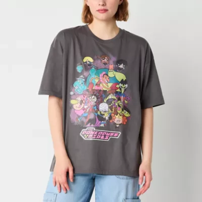 Ripple Junction Girls Juniors Crew Neck Short Sleeve Oversized Powerpuff Girls Graphic T-Shirt