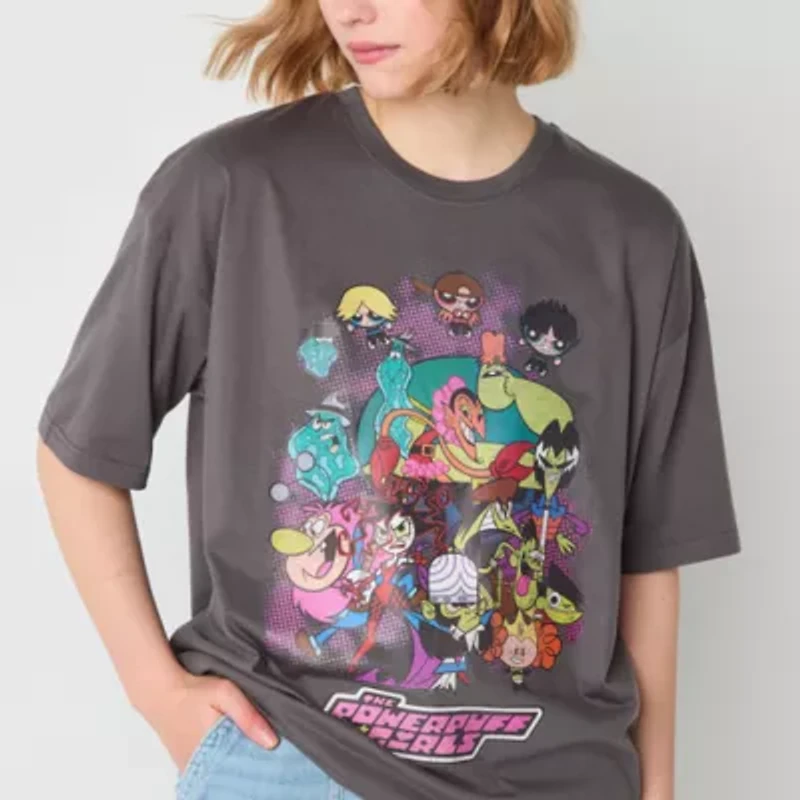 Ripple Junction Girls Juniors Crew Neck Short Sleeve Oversized Powerpuff Girls Graphic T-Shirt