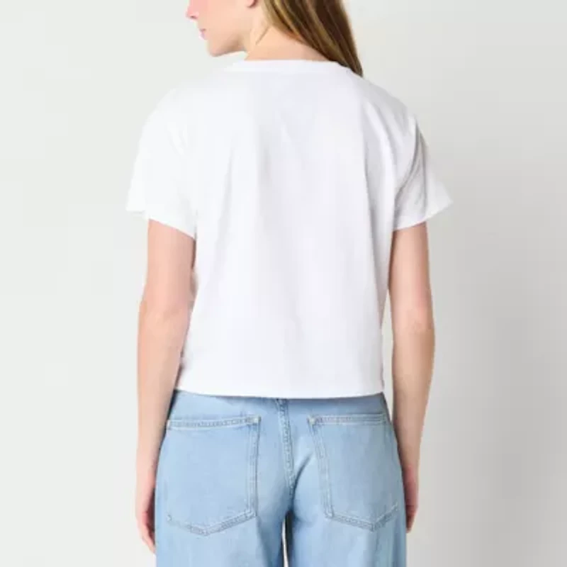 Rolling Stones Embelished Relaxed Cropped Tee Womens Crew Neck Short Sleeve Regular Fit Juniors Graphic T-Shirt