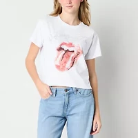 Rolling Stones Embelished Relaxed Cropped Tee Womens Crew Neck Short Sleeve Regular Fit Juniors Graphic T-Shirt