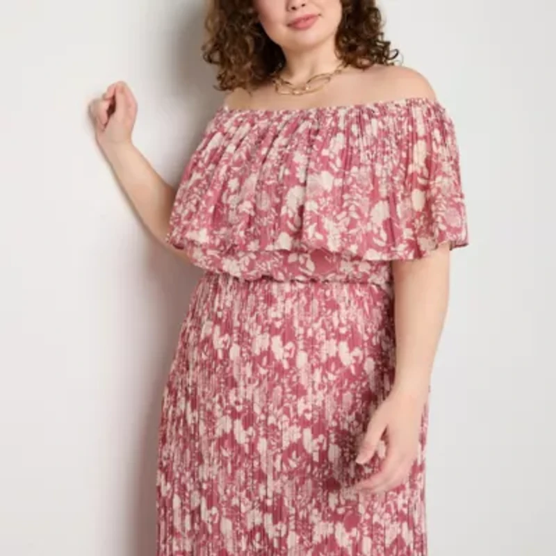 Premier Amour Off The Shoulder Womens Sleeveless Floral Plus Maxi Dress
