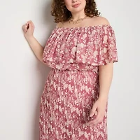 Premier Amour Off The Shoulder Womens Sleeveless Floral Plus Maxi Dress