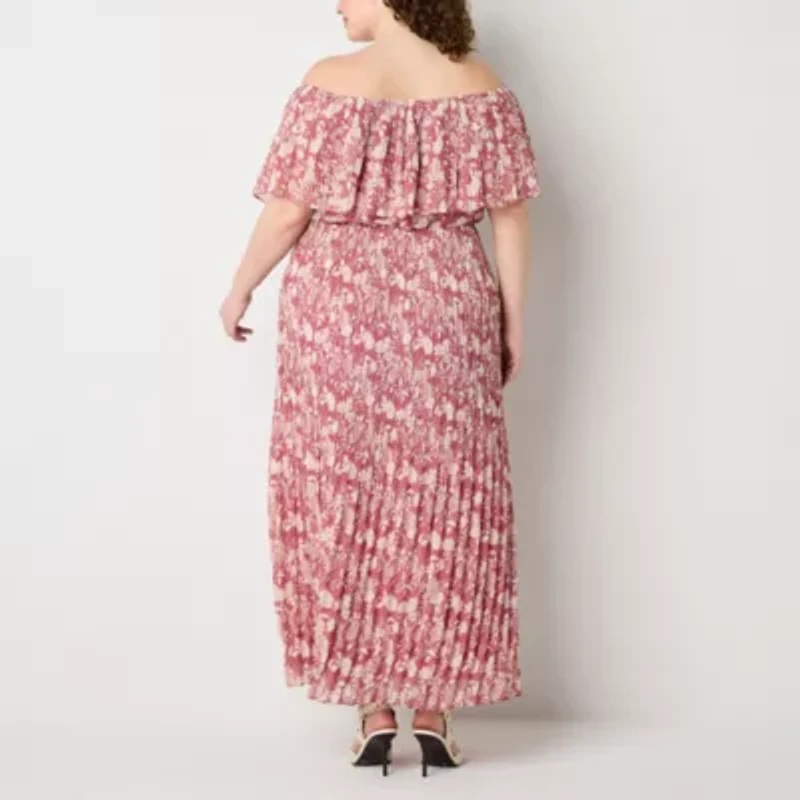 Premier Amour Off The Shoulder Womens Sleeveless Floral Plus Maxi Dress