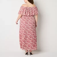 Premier Amour Off The Shoulder Womens Sleeveless Floral Plus Maxi Dress