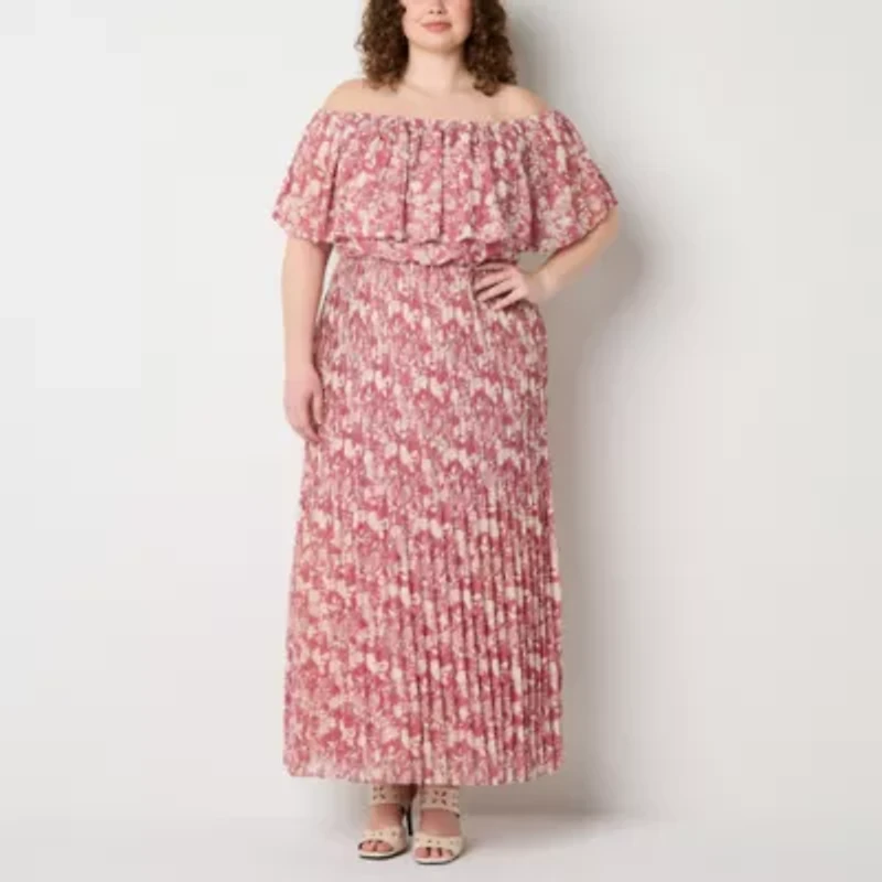 Premier Amour Off The Shoulder Womens Sleeveless Floral Plus Maxi Dress