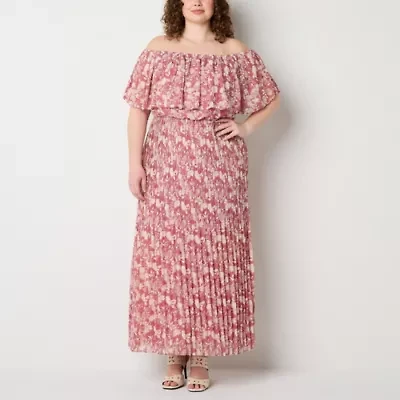 Premier Amour Off The Shoulder Womens Sleeveless Floral Plus Maxi Dress