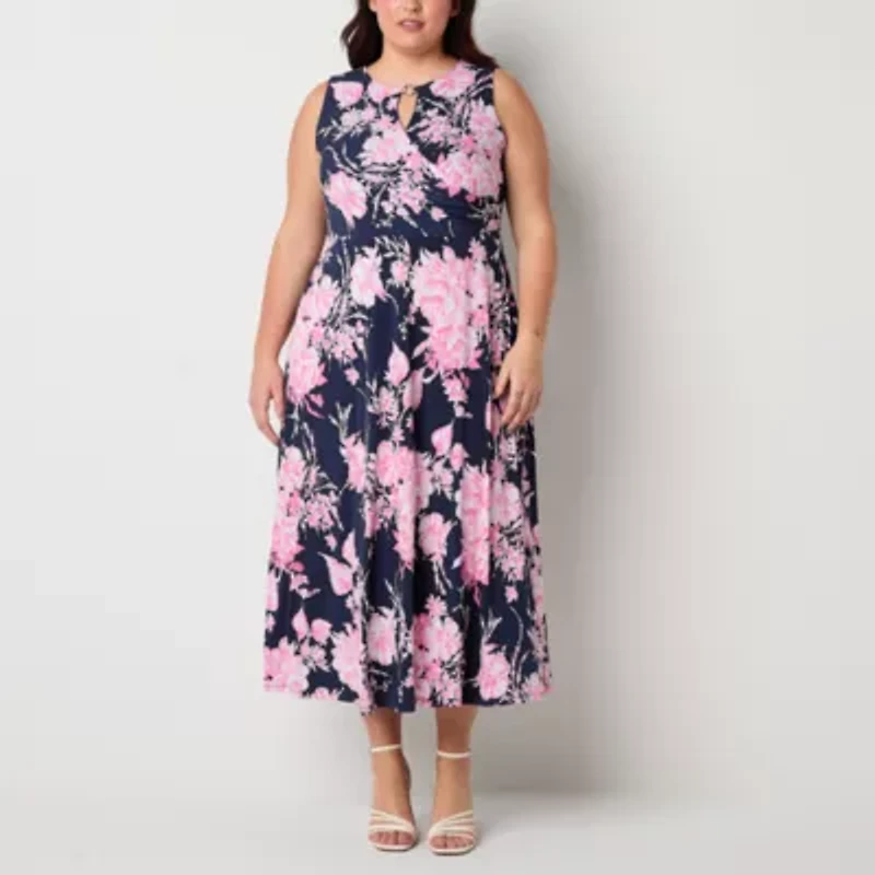 Studio 1 Womens Plus Sleeveless Floral Maxi Dress