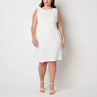 Maya Brooke Womens Pearl Trim Jacket Dress Plus