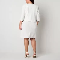 Maya Brooke Womens Pearl Trim Jacket Dress Plus