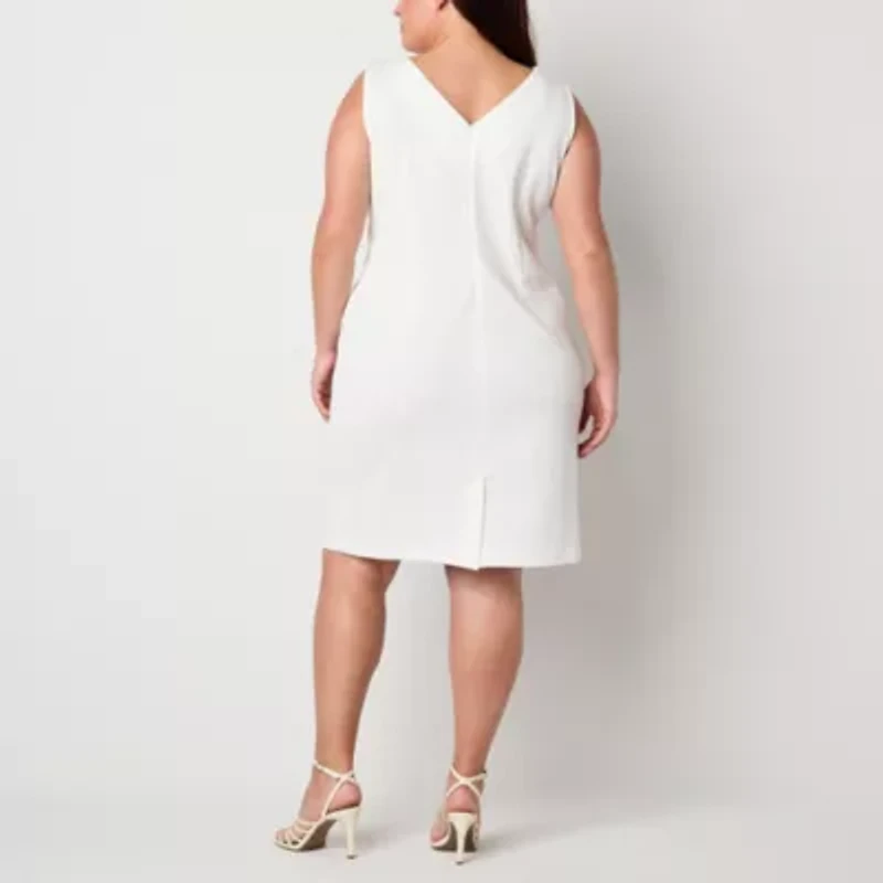 Maya Brooke Womens Pearl Trim Jacket Dress Plus