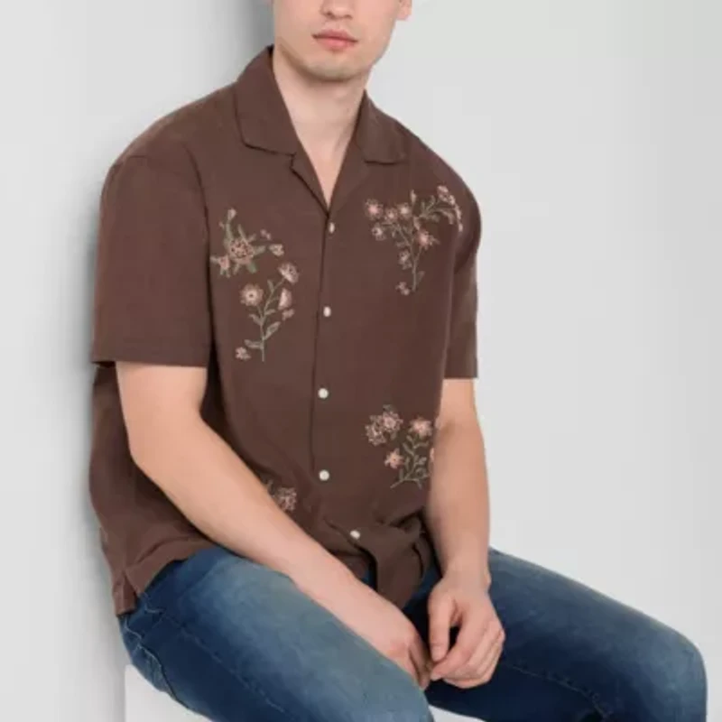 Arizona Mens Boxy Fit Embroidered Camp Shirt