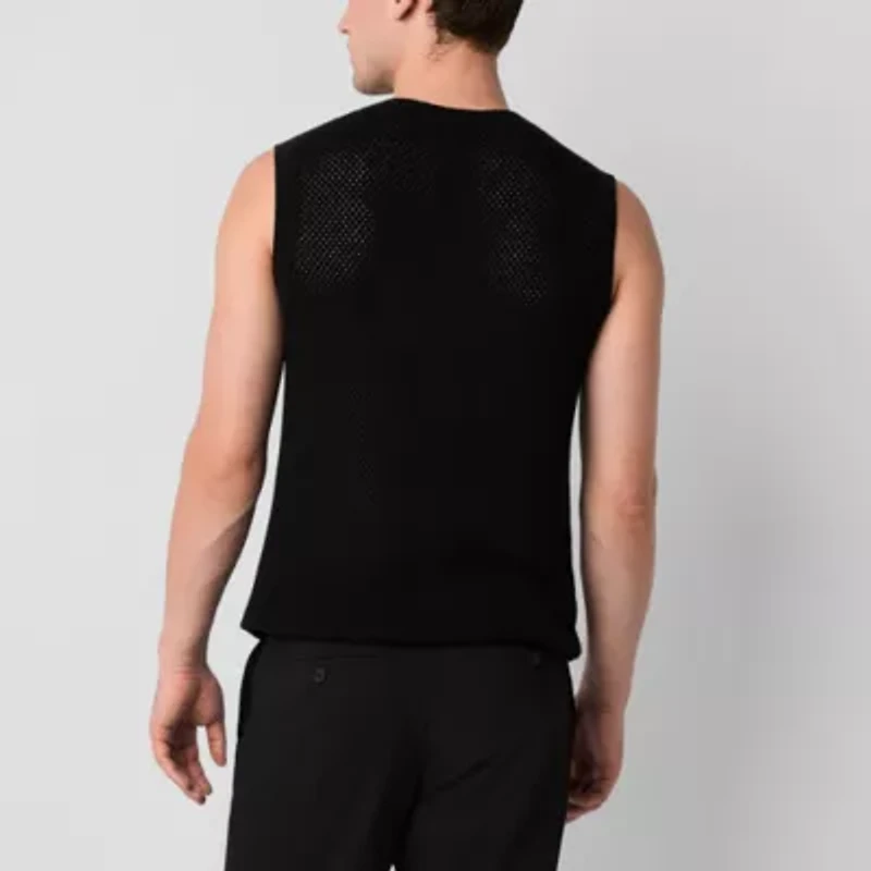 J. Ferrar Crochet Knit Mens Crew Neck Sleeveless Tank Top