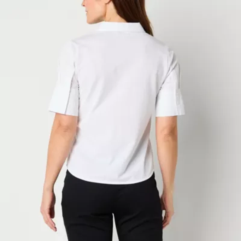 Liz Claiborne Womens Short Sleeve Regular Fit Button-Down Shirt
