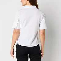 Liz Claiborne Womens Short Sleeve Regular Fit Button-Down Shirt