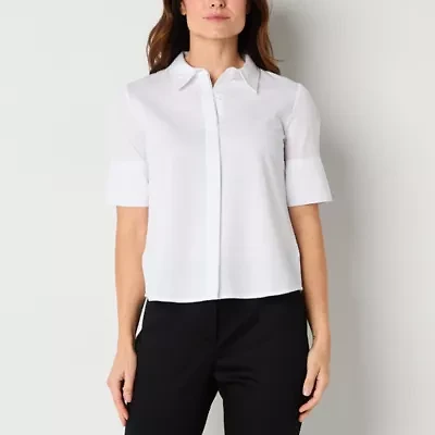 Liz Claiborne Womens Short Sleeve Regular Fit Button-Down Shirt