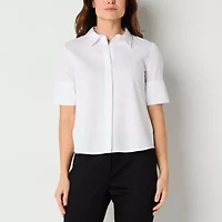 Liz Claiborne Womens Short Sleeve Regular Fit Button-Down Shirt